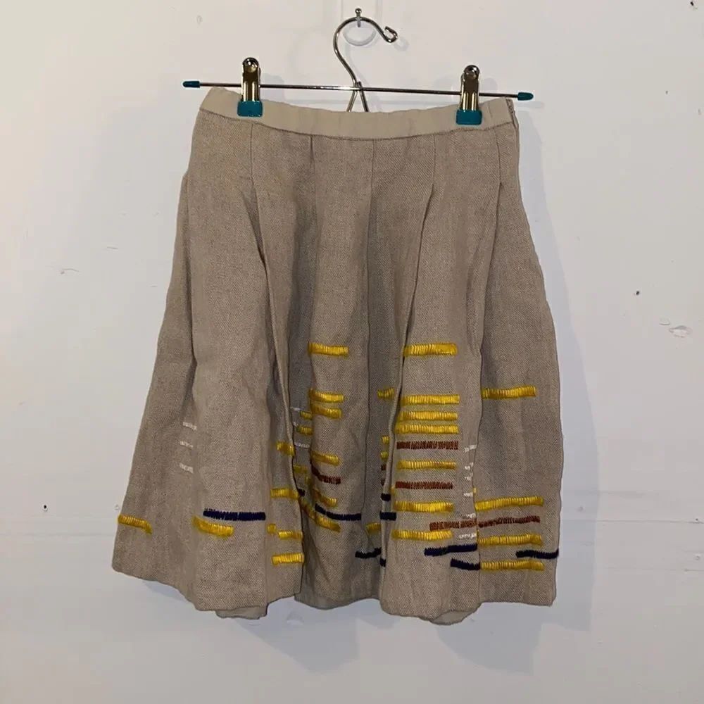 Anthropologie Maeve Embroidered Linen Pleated Skirt Size 0